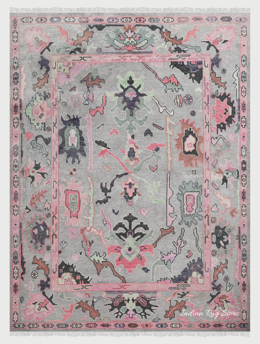 Living Room Hand Knotted wool Pink Multicolor Area Rug