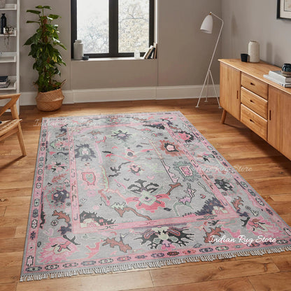 Living Room Hand Knotted wool Pink Multicolor Area Rug