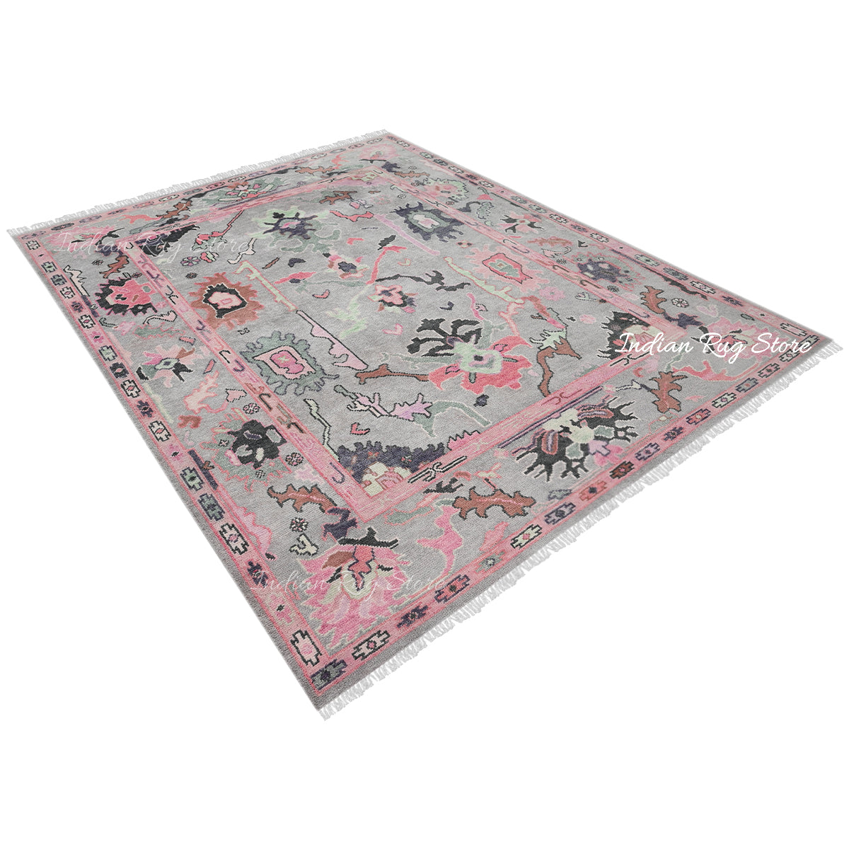 Living Room Hand Knotted wool Pink Multicolor Area Rug