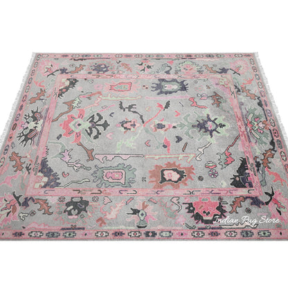 Living Room Hand Knotted wool Pink Multicolor Area Rug