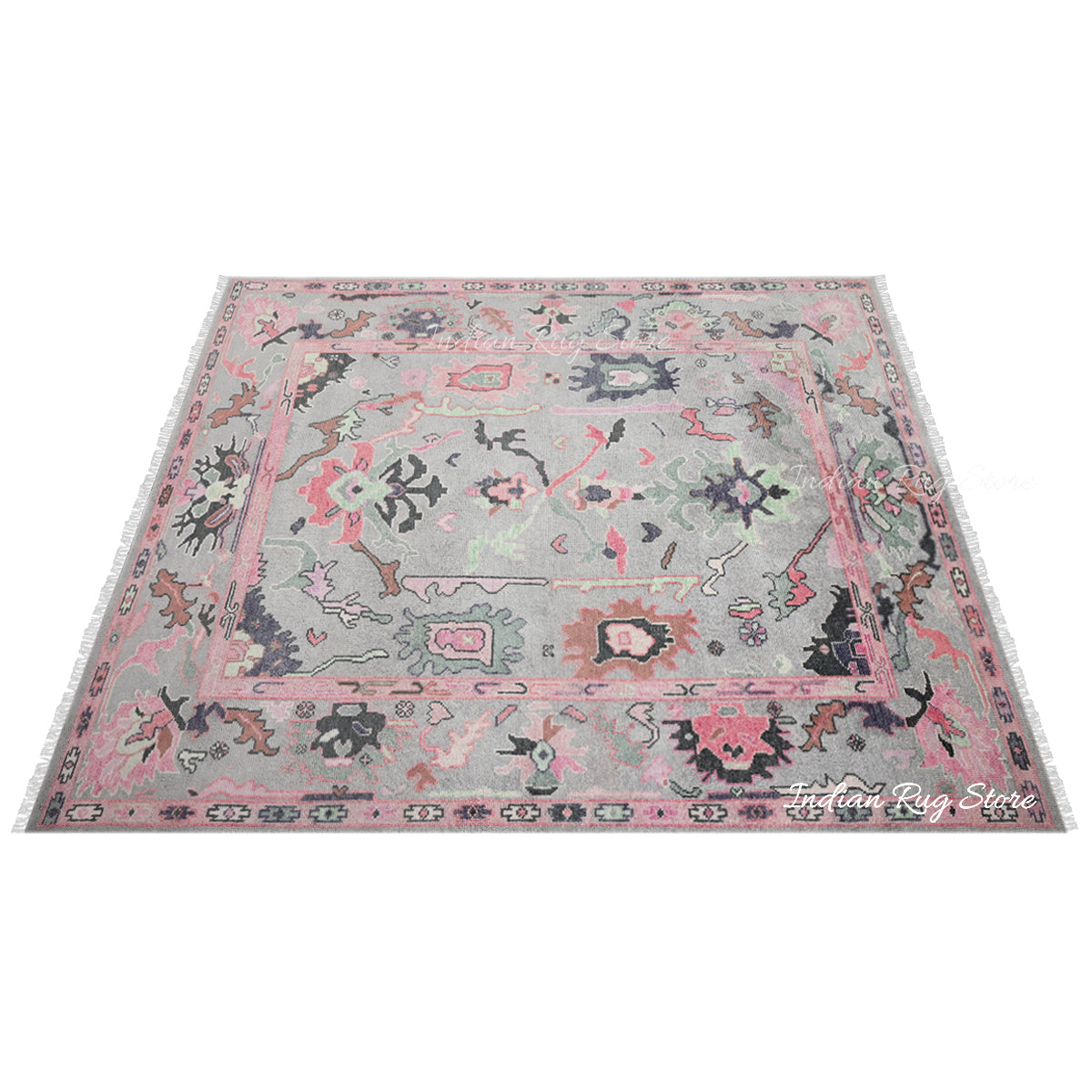 Living Room Hand Knotted wool Pink Multicolor Area Rug