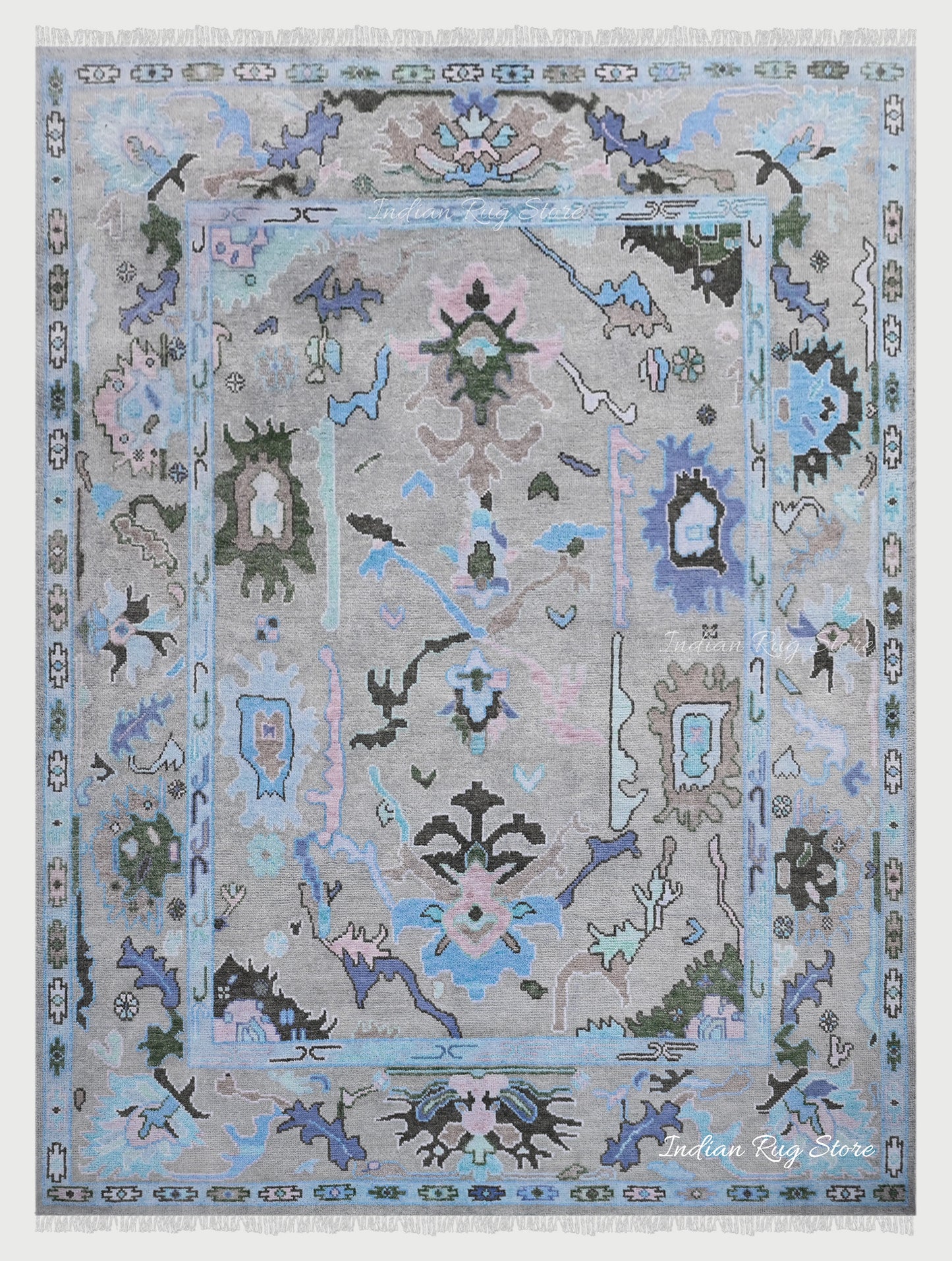 Living Room Hand Knotted wool Blue Multicolor Area Rug