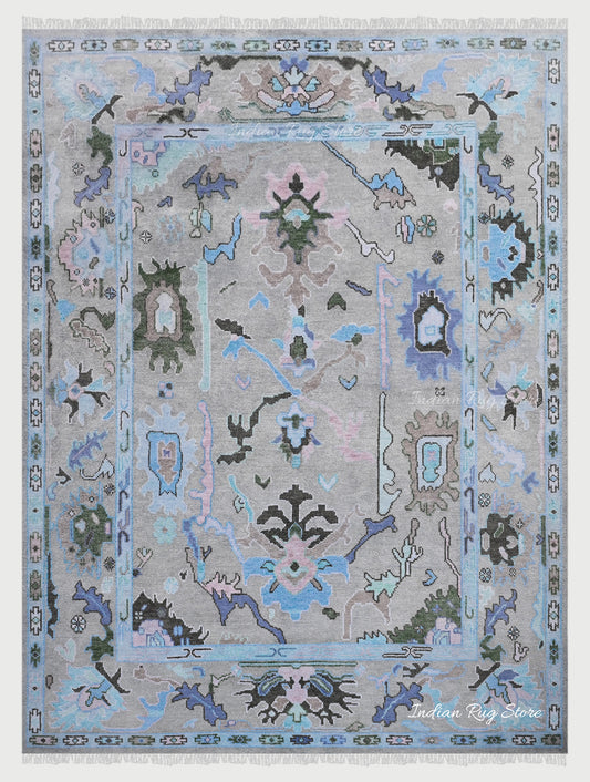 Living Room Hand Knotted wool Blue Multicolor Area Rug