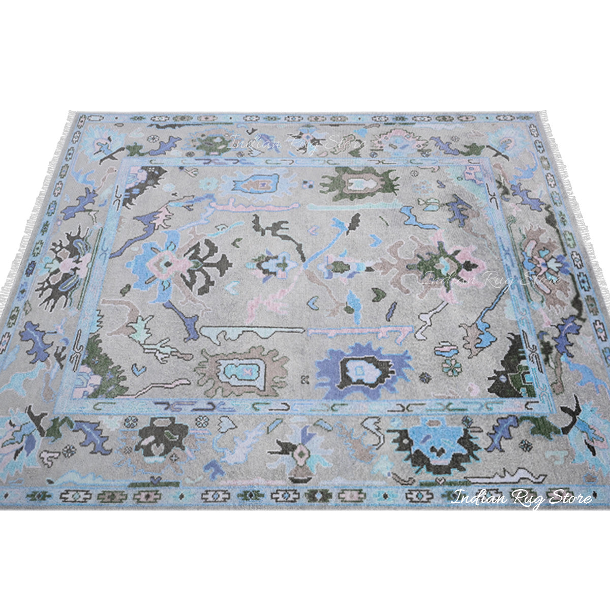 Living Room Hand Knotted wool Blue Multicolor Area Rug