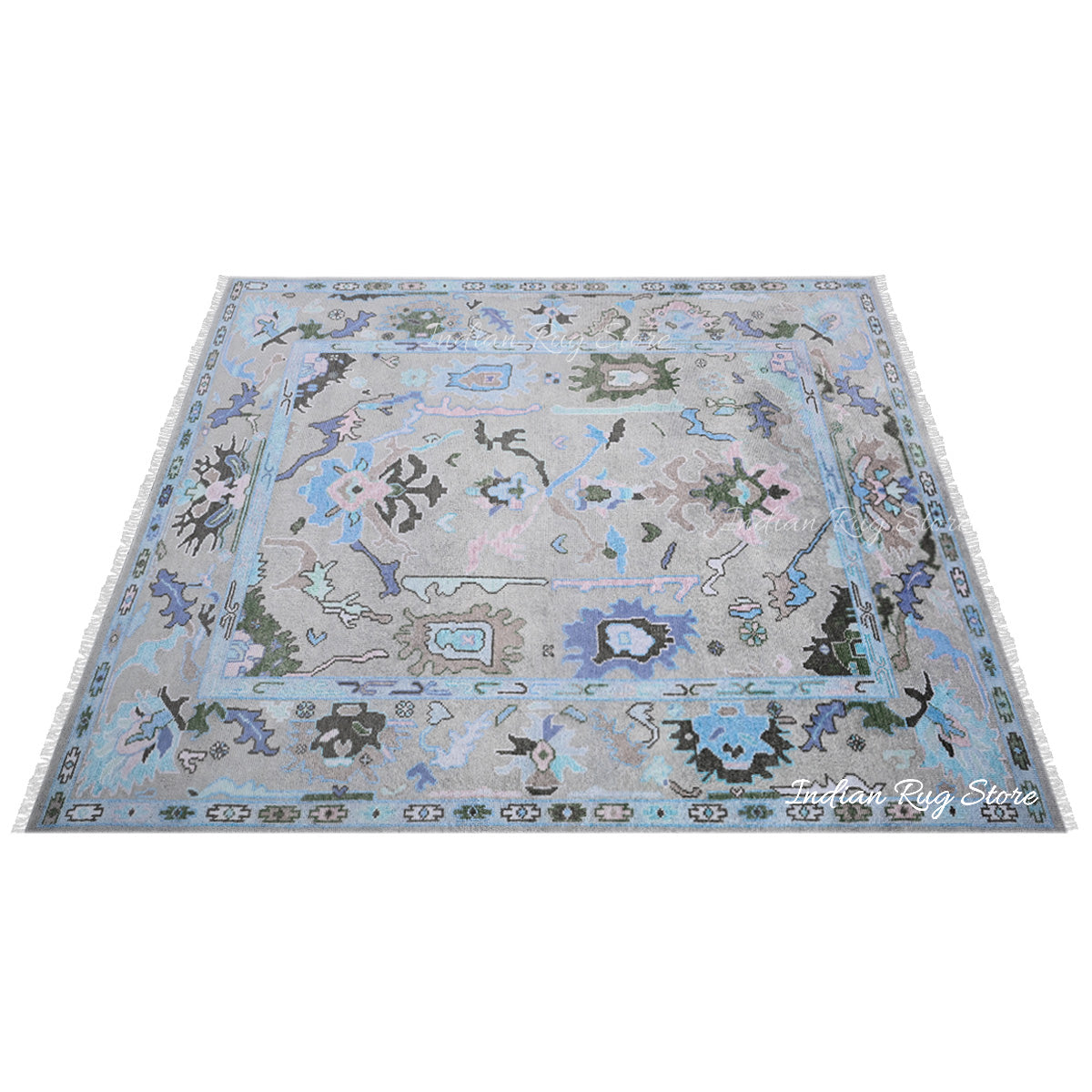 Living Room Hand Knotted wool Blue Multicolor Area Rug