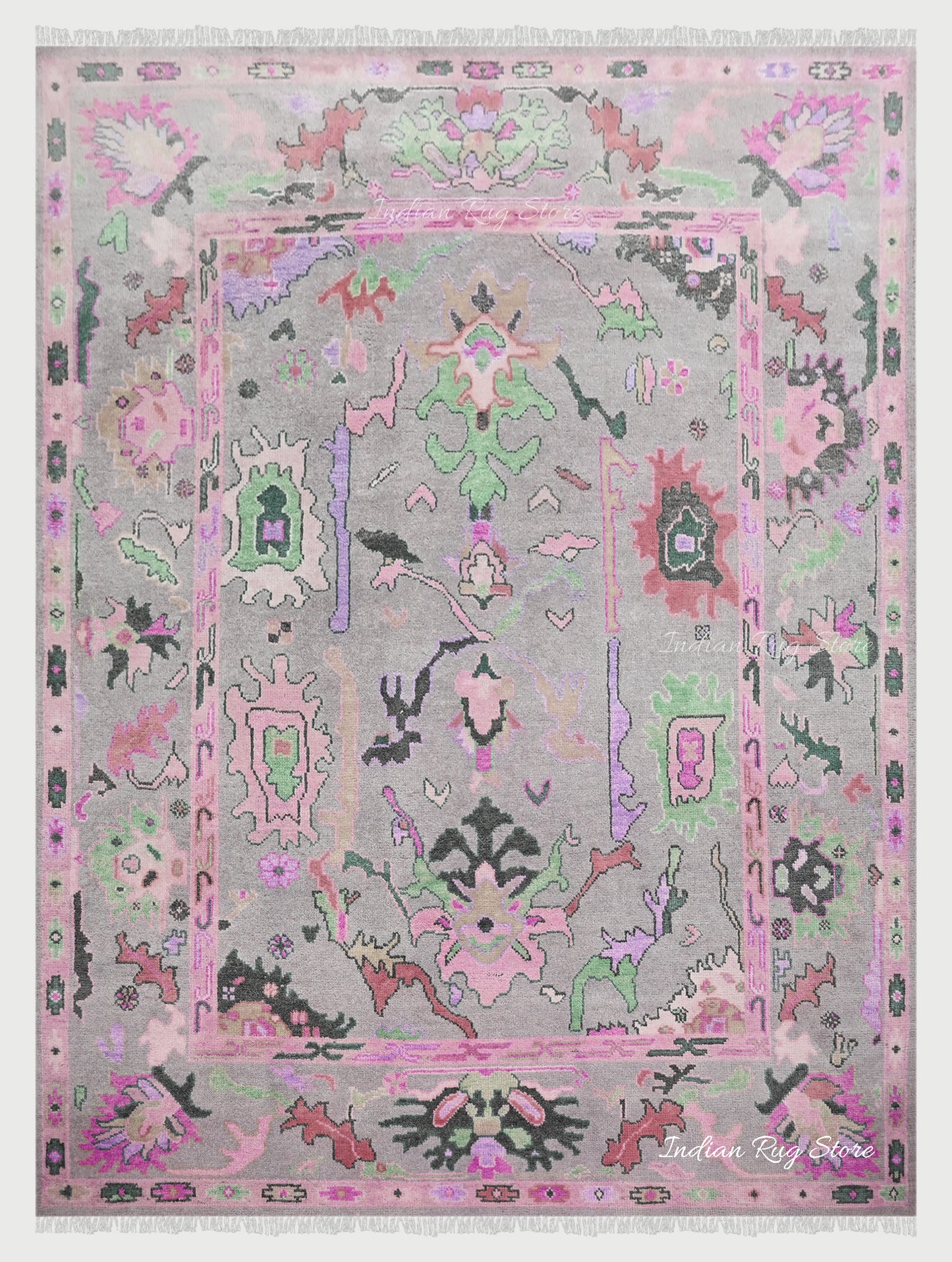 Hand Knotted wool Pink Multicolor Living Room Area Rug