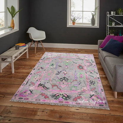 Hand Knotted wool Pink Multicolor Living Room Area Rug