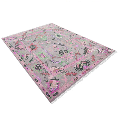 Hand Knotted wool Pink Multicolor Living Room Area Rug