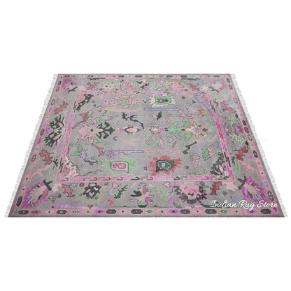 Hand Knotted wool Pink Multicolor Living Room Area Rug