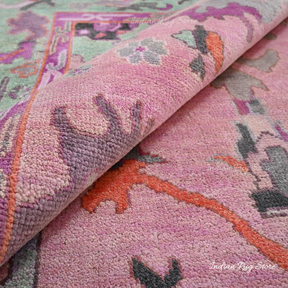 Handmade Pink Natural Wool Living Room Area Rug