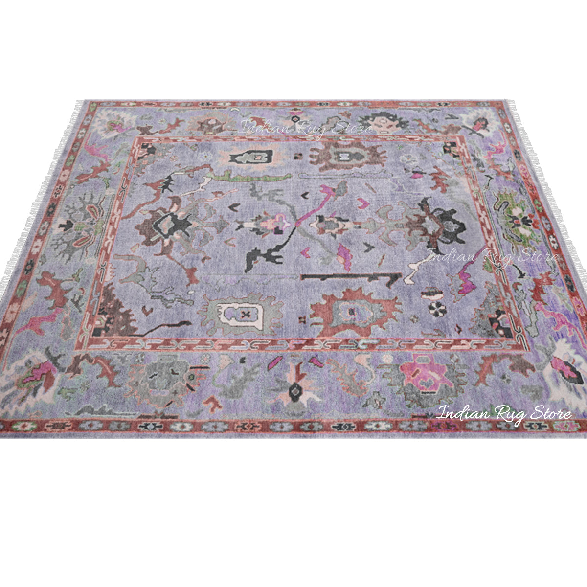 Hand Knotted Light Purple Multicolor Wool Living Room Area Rug