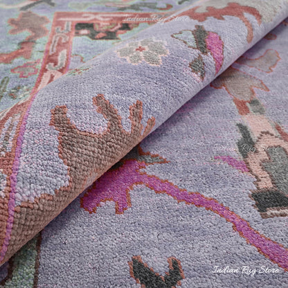 Hand Knotted Light Purple Multicolor Wool Living Room Area Rug