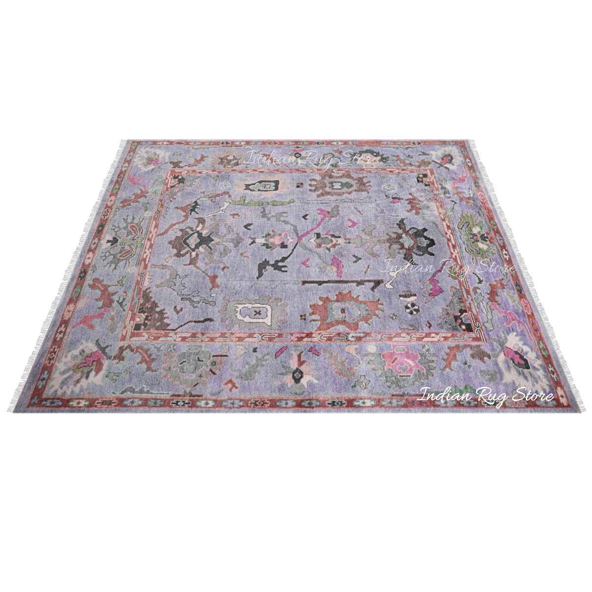 Hand Knotted Light Purple Multicolor Wool Living Room Area Rug