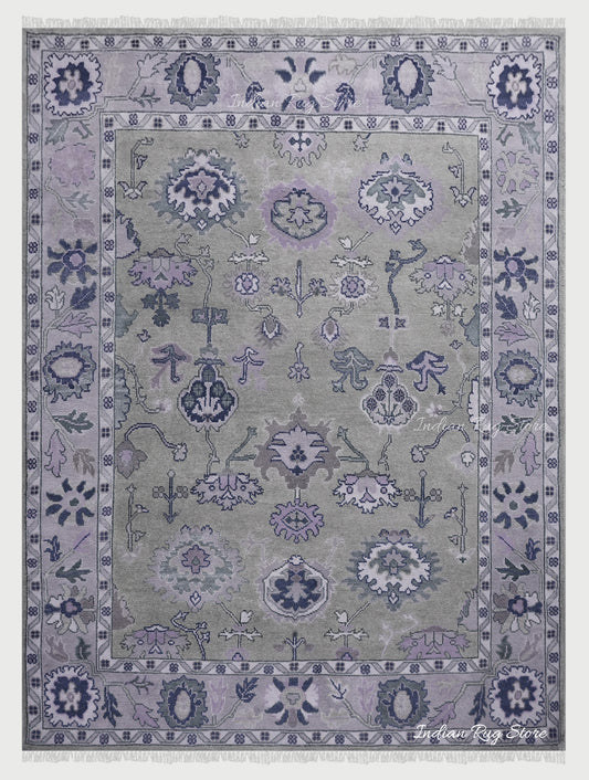 Multicolor Living Room Hand Knotted Purple Wool Area Rug