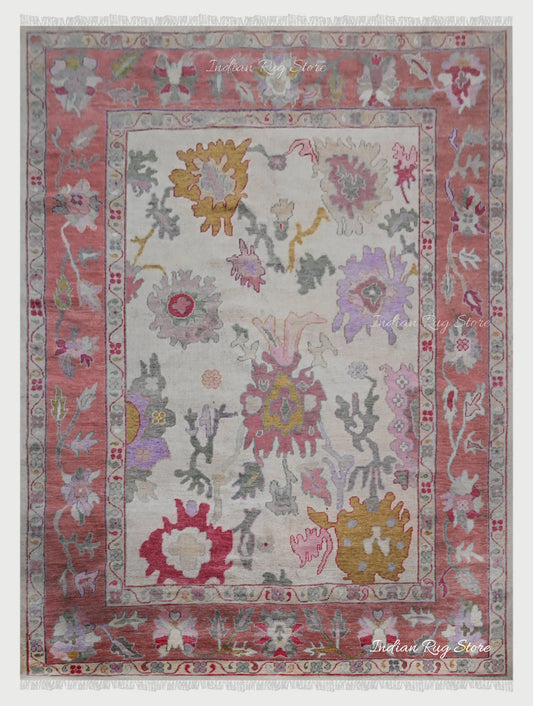 Oushak Multicolor Hand Knotted Natural Wool Rug