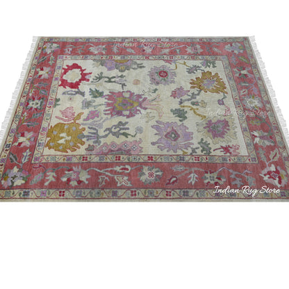 Oushak Multicolor Hand Knotted Natural Wool Rug