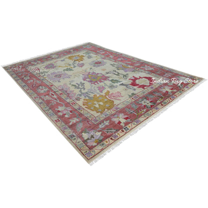 Oushak Multicolor Hand Knotted Natural Wool Rug