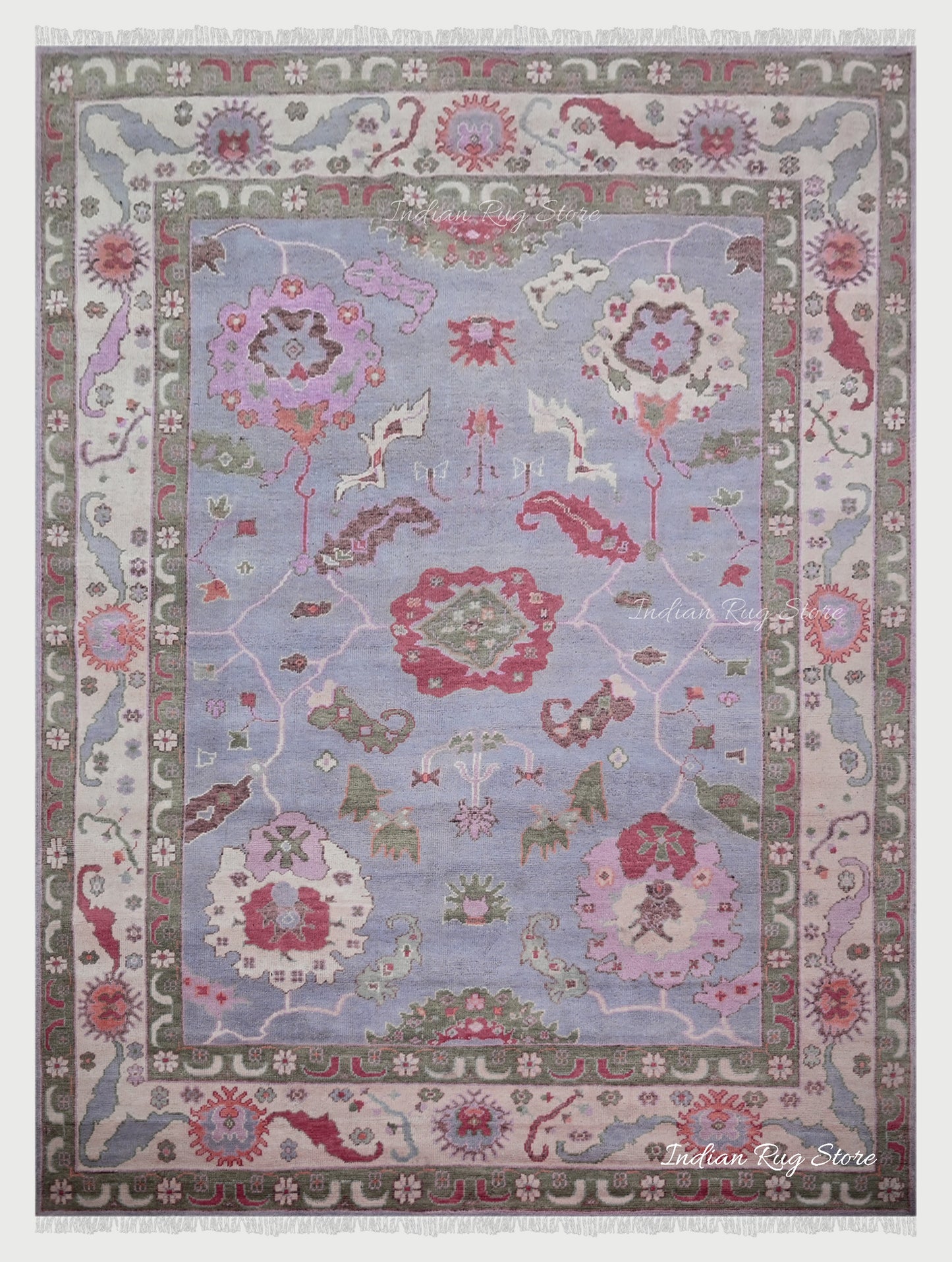 Multicolor Indian Hand Knotted Wool Oushak Bedroom Rug