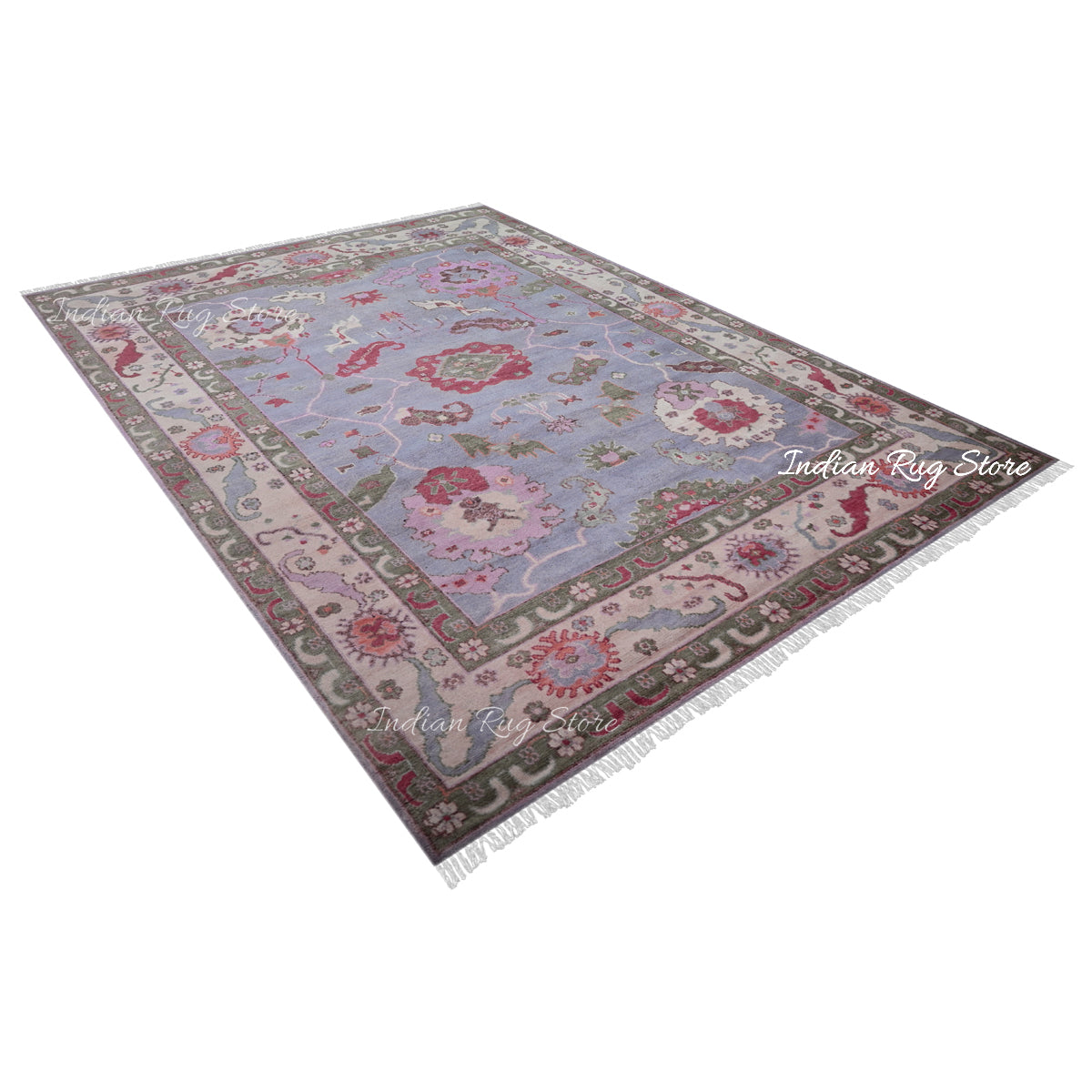 Multicolor Indian Hand Knotted Wool Oushak Bedroom Rug