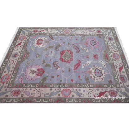 Multicolor Indian Hand Knotted Wool Oushak Bedroom Rug