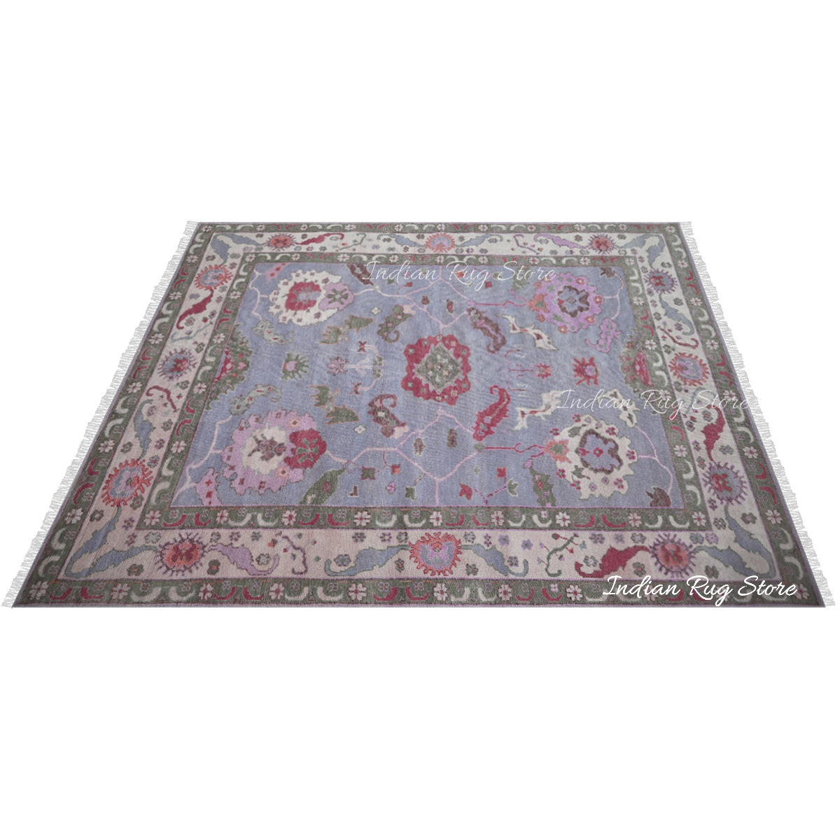 Multicolor Indian Hand Knotted Wool Oushak Bedroom Rug