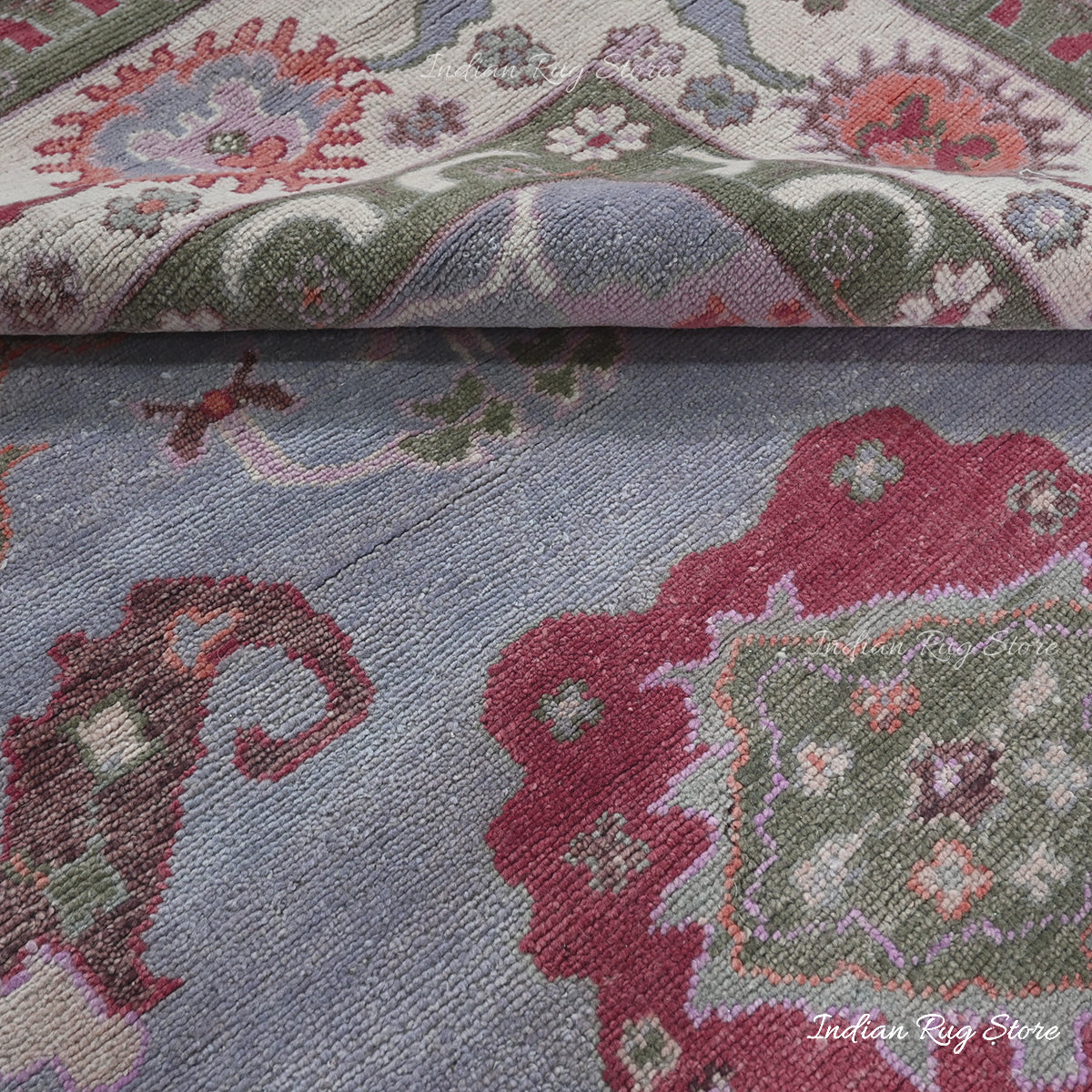 Multicolor Indian Hand Knotted Wool Oushak Bedroom Rug