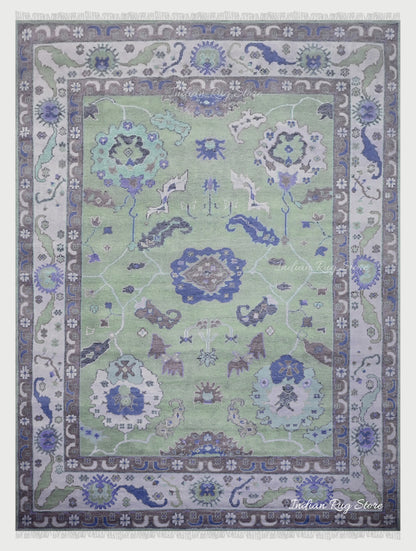 Solid Indian Hand Knotted Wool Oushak Bedroom Rug