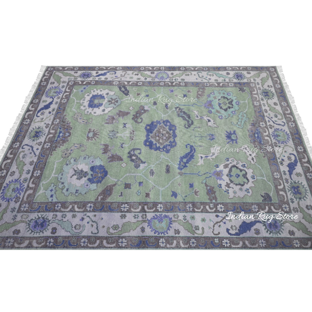 Solid Indian Hand Knotted Wool Oushak Bedroom Rug