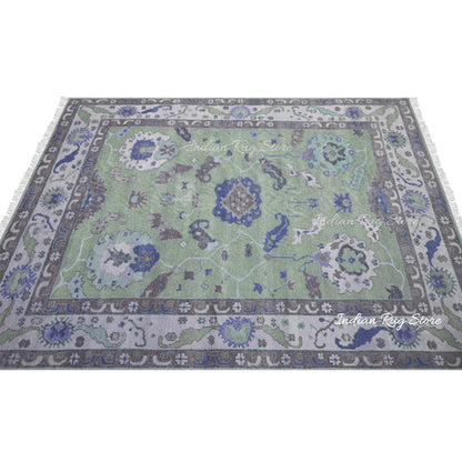 Solid Indian Hand Knotted Wool Oushak Bedroom Rug