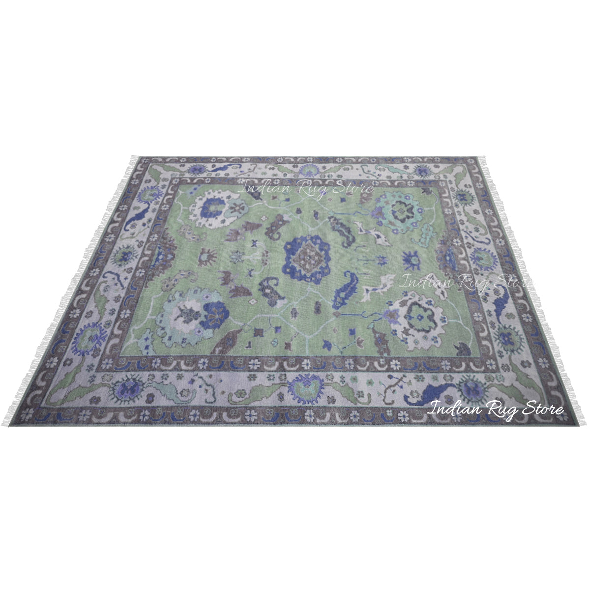 Solid Indian Hand Knotted Wool Oushak Bedroom Rug