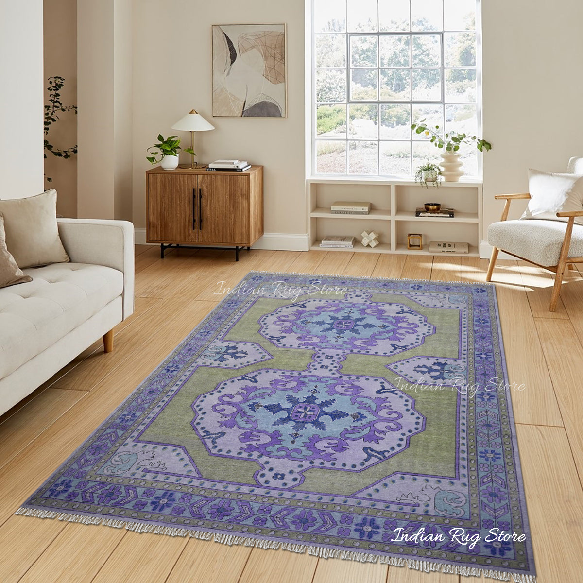 Multicolor Hand Knotted Wool Living Room Area Rug