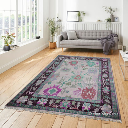 Multicolor Hand Knotted Oushak for Bedroom Area Rug