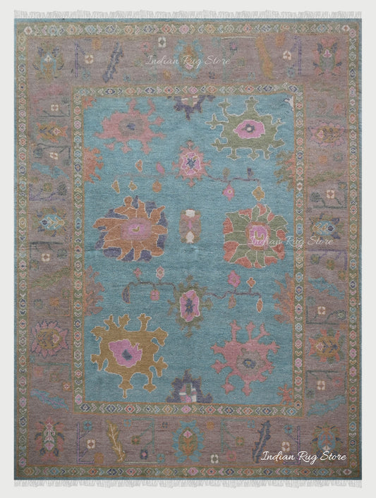 Hand Knotted Wool Blue and Gray Multicolor Living Room Rug