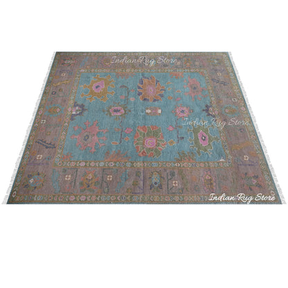 Hand Knotted Wool Blue and Gray Multicolor Living Room Rug