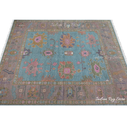 Hand Knotted Wool Blue and Gray Multicolor Living Room Rug