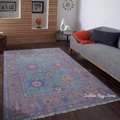 Hand Knotted Wool Multicolor Living Room Rug