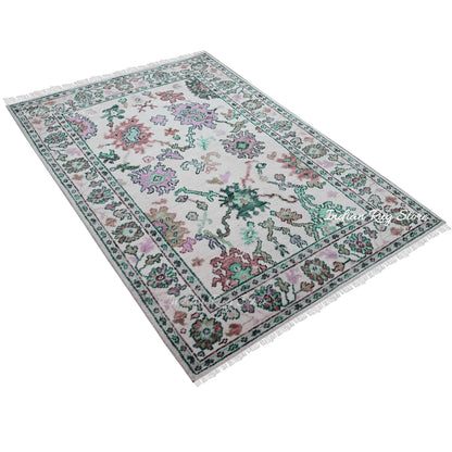 Living Room Hand Knotted wool Green And Multicolor Area Rug