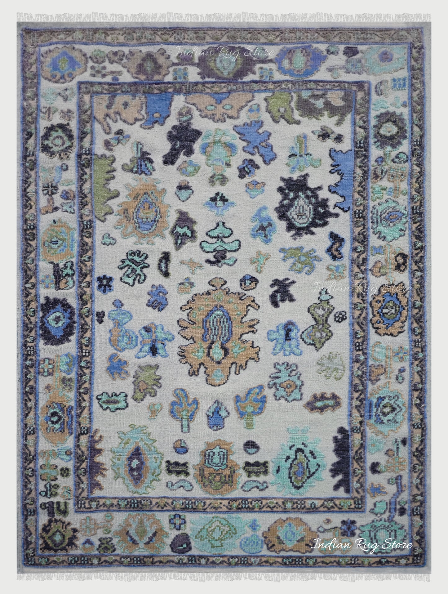 Natural Handmade Blue and Multicolor Wool Hall Area Rug