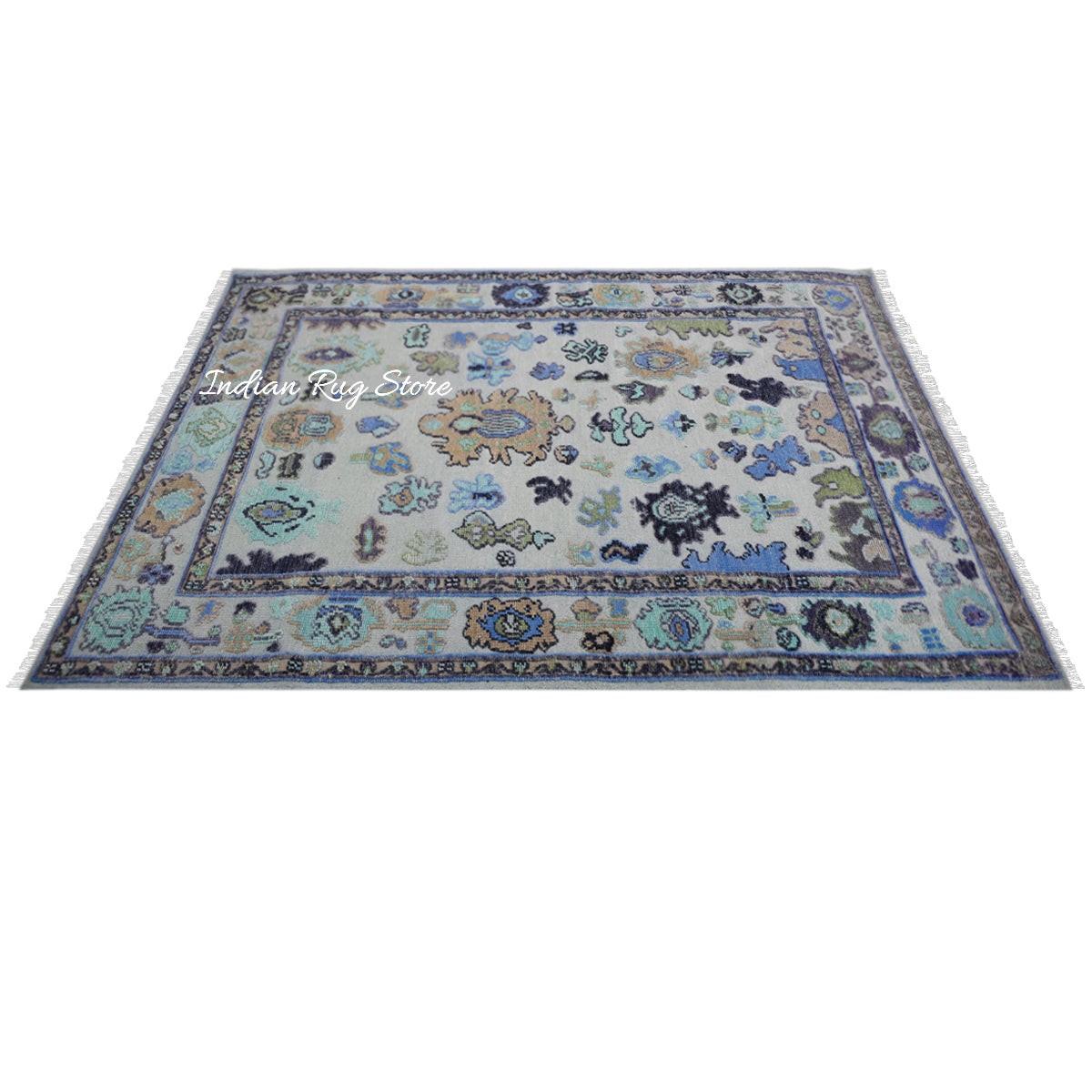 Natural Handmade Blue and Multicolor Wool Hall Area Rug