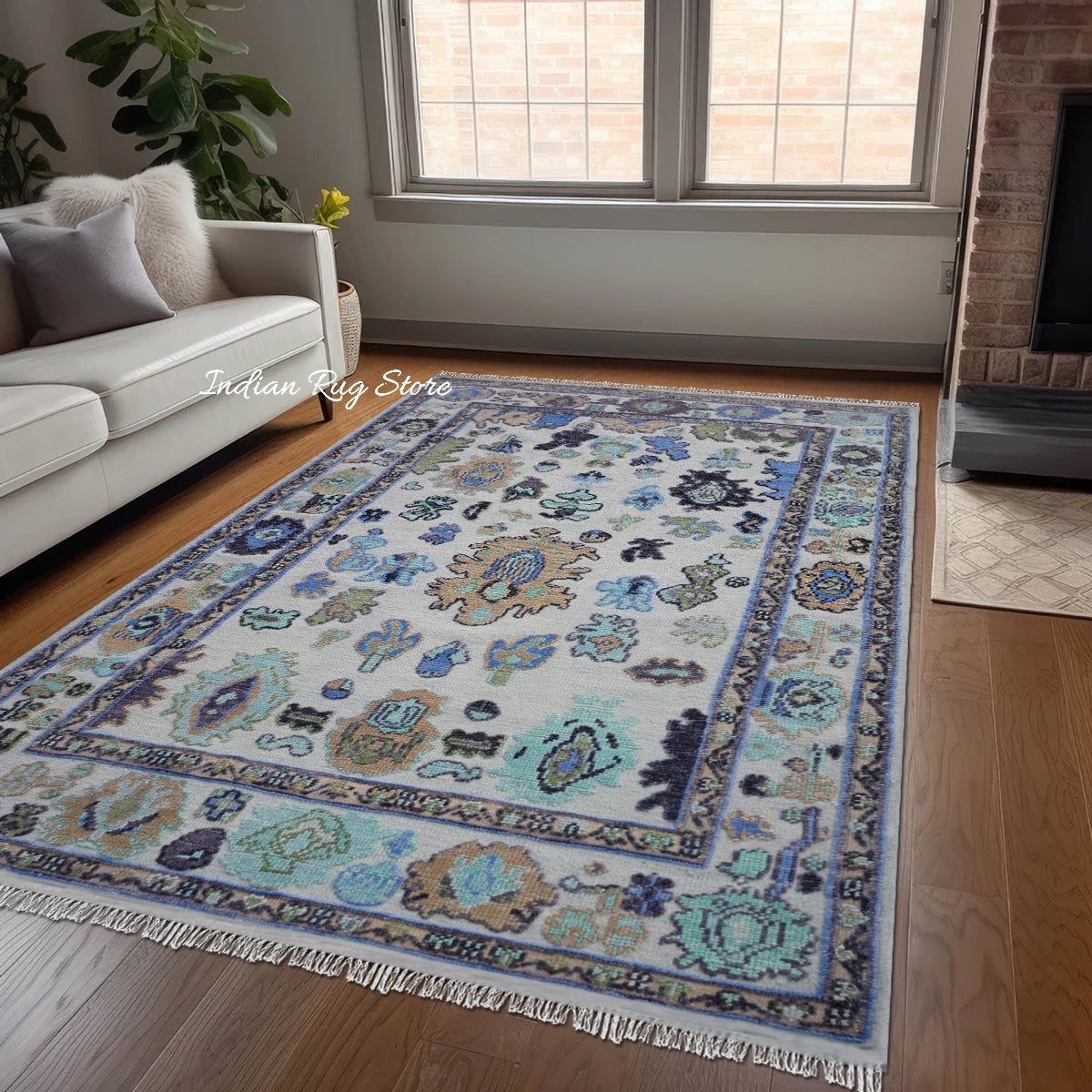 Natural Handmade Blue and Multicolor Wool Hall Area Rug