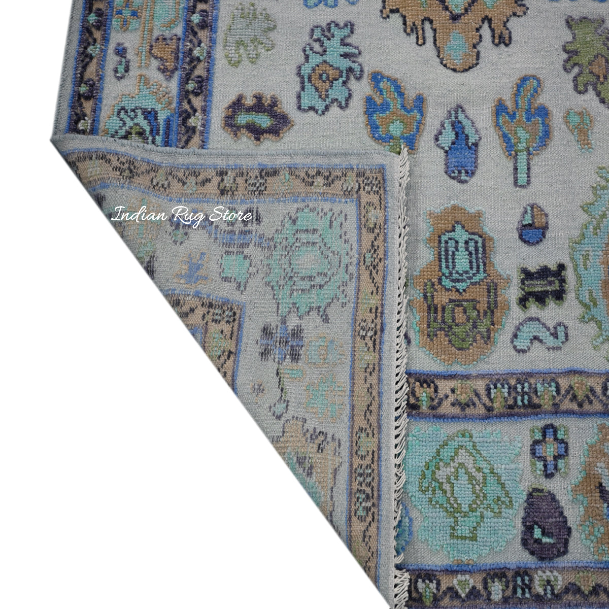 Natural Handmade Blue and Multicolor Wool Hall Area Rug