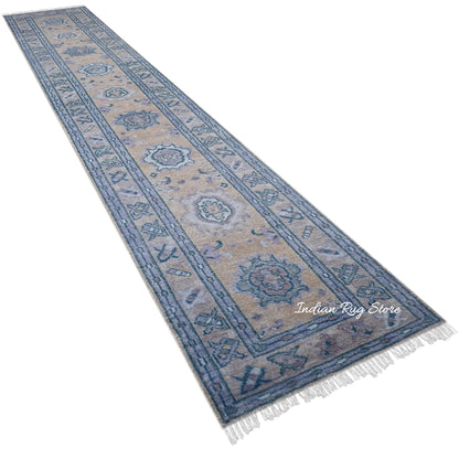 Oslo Blue Oushak Hand Knotted Wool Runner Rug