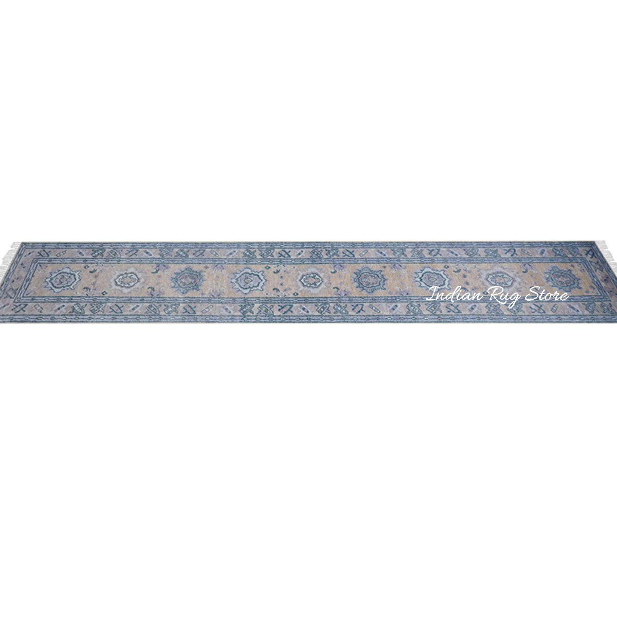 Oslo Blue Oushak Hand Knotted Wool Runner Rug