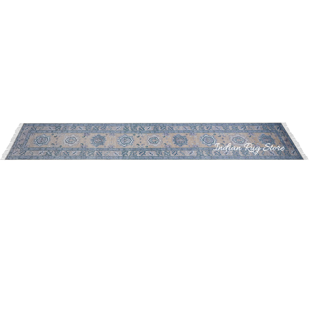 Oslo Blue Oushak Hand Knotted Wool Runner Rug