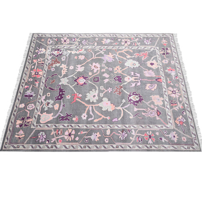 Gray Hand Knotted Oushak Bedroom Wool Rug