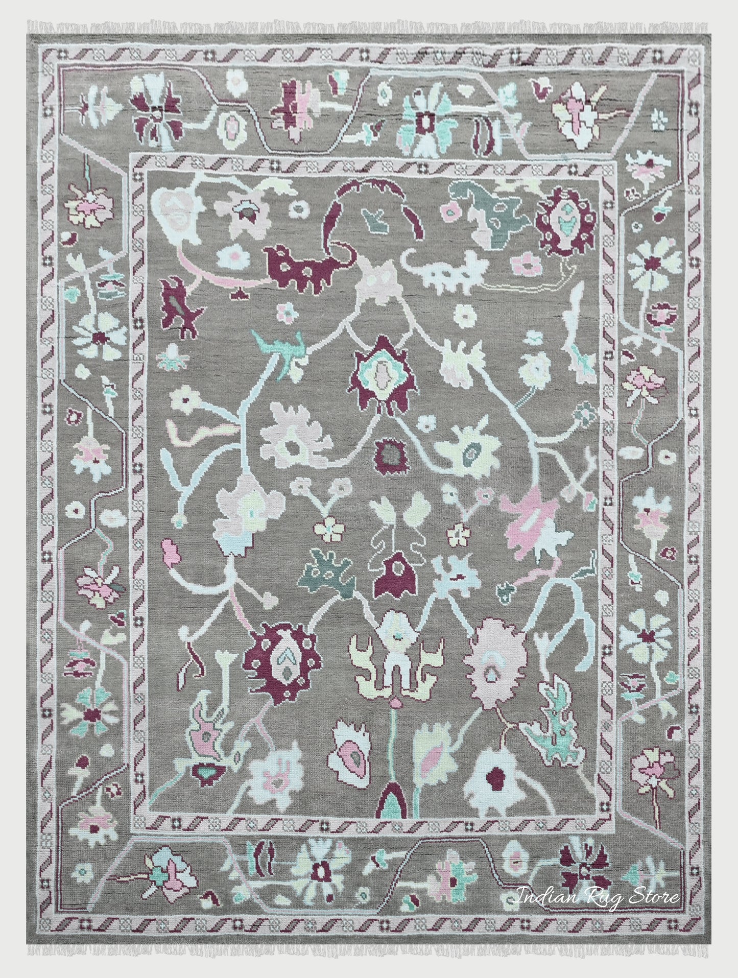 Multicolor Hand Knotted Modern Oushak Bedroom Wool Rug