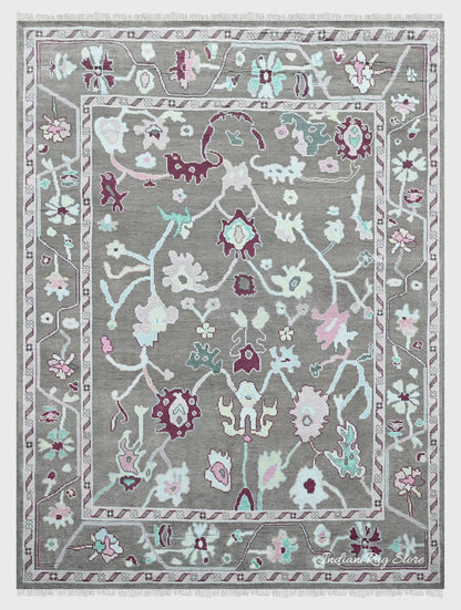 Multicolor Hand Knotted Modern Oushak Bedroom Wool Rug