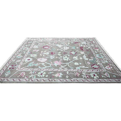 Multicolor Hand Knotted Modern Oushak Bedroom Wool Rug