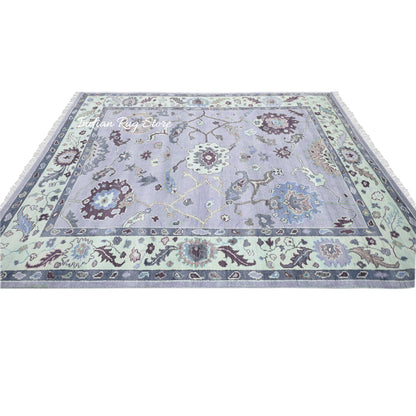 Blue Hand Knotted Modern Oushak Bed Room Wool Rug