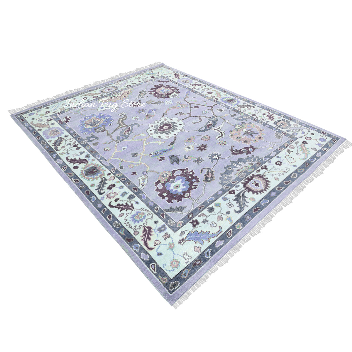 Blue Hand Knotted Modern Oushak Bed Room Wool Rug